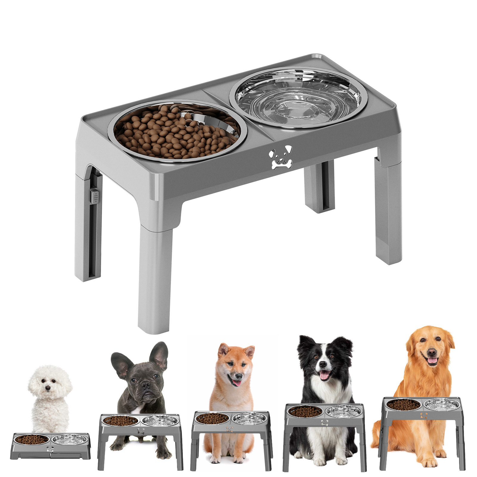 Pet bowl, stainless steel dog bowl, anti-tipping, lifting feeding dog bowl, dog basin, large dog bowl, dog food basin, pet