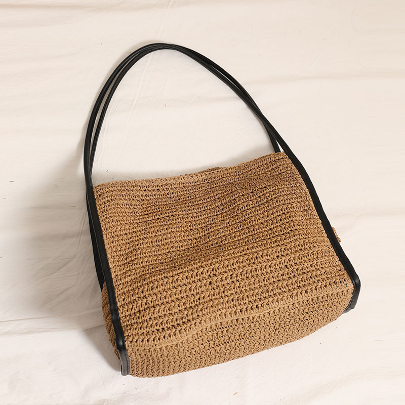 French style large capacity grass woven bag, new niche solid color grass woven bag, women's vacation beach bag