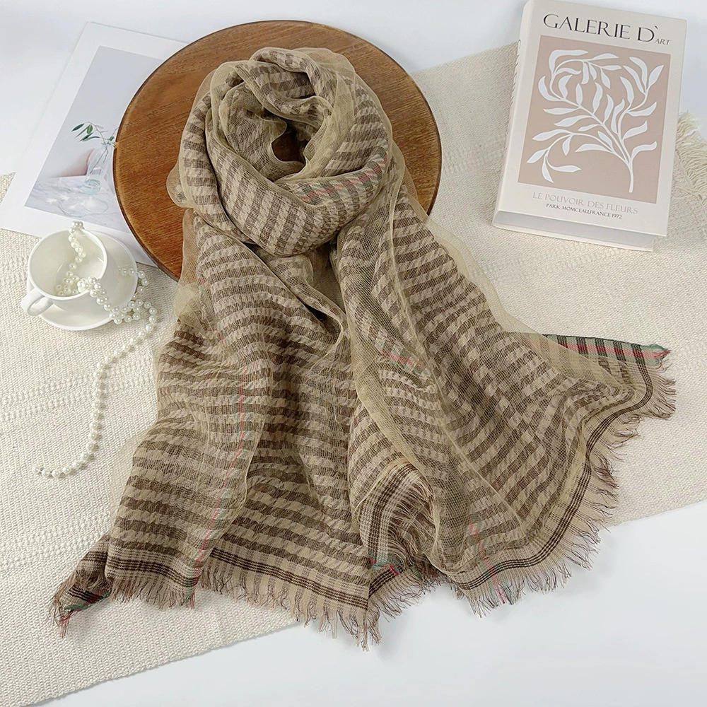 Double-layer chanel-style popular silk scarf for spring and summer, thin and fashionable sun protection shawl, mid-length cycling windproof scarf