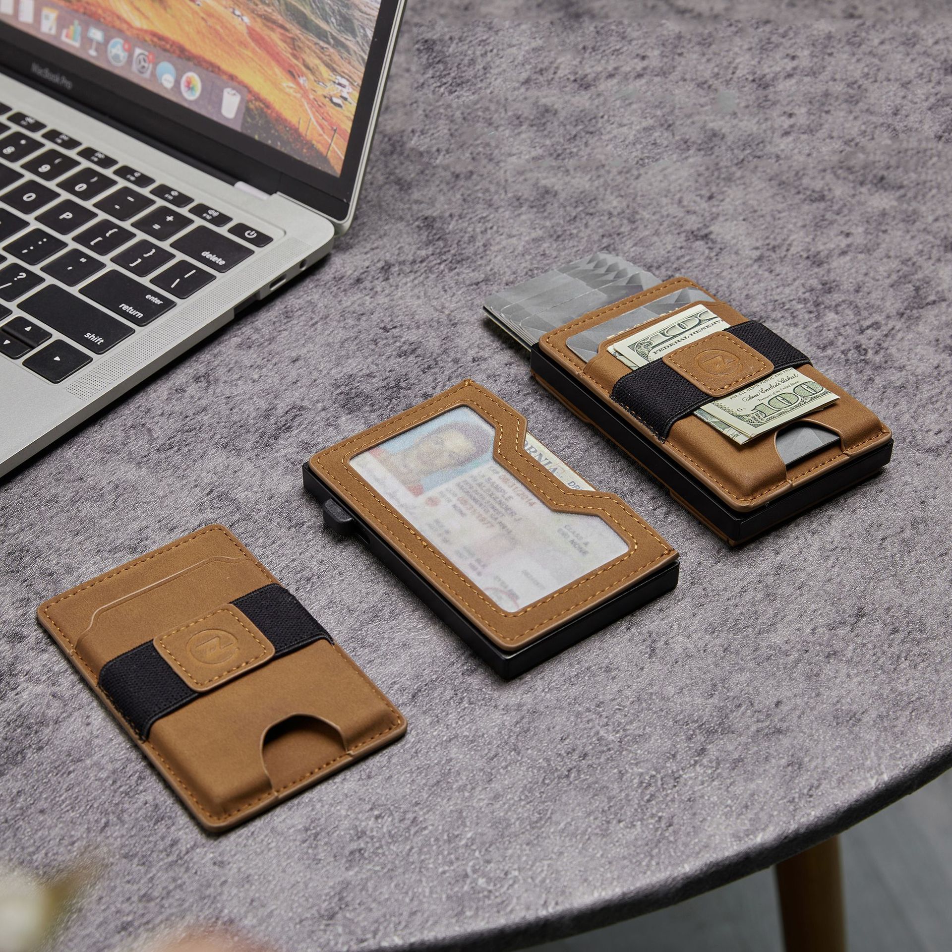 Men's card case, large-capacity automatic card box, multi-functional detachable magnetic phone card case, leather wallet
