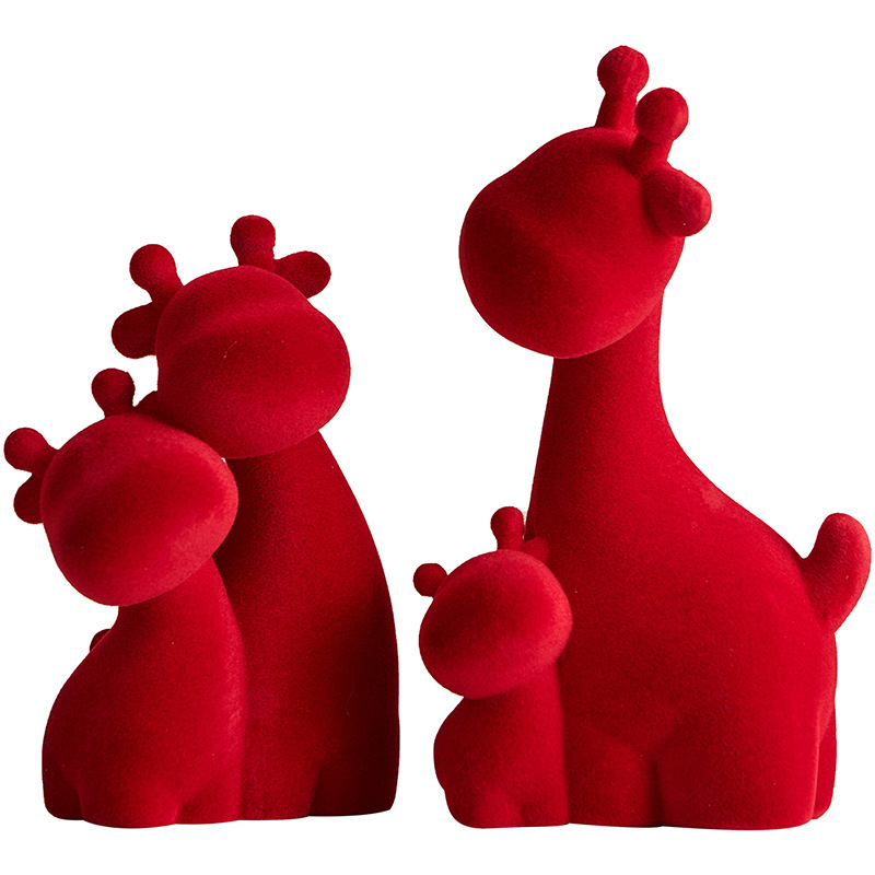 Cute family of 4 deer ornaments, a pair of living room foyer, TV, wine cabinet, creative cream style decoration ornaments