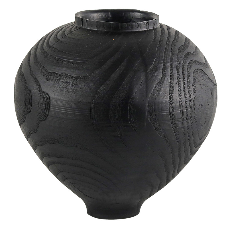 Wood-grain flower vase decoration sample room, hotel and homestay, abstract big-bellied round vase decoration