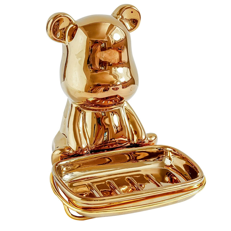 Ceramic soap box, soap dish holder, bathroom soap box, simple cartoon cute creative teddy bear