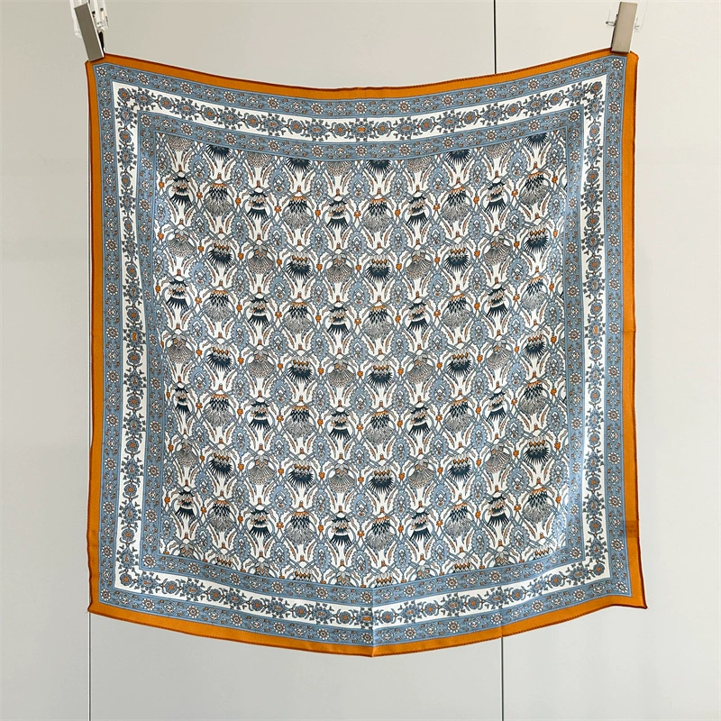 French floral double crepe silk scarf Spring/Summer Korean style stylish mulberry silk thin sun protection square scarf decorative shawl