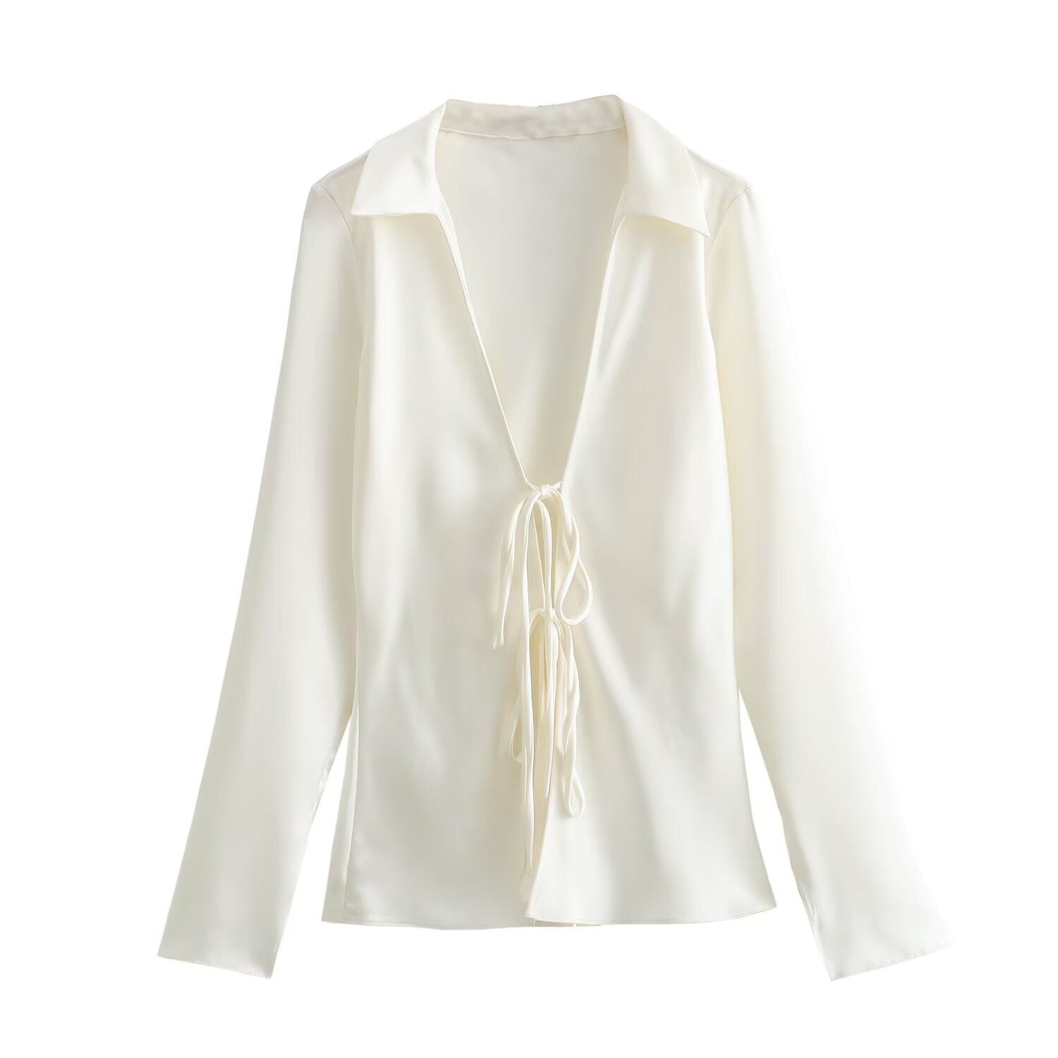 Clothing 2025 Summer New European and American Style Bow Silk Satin Shirt
