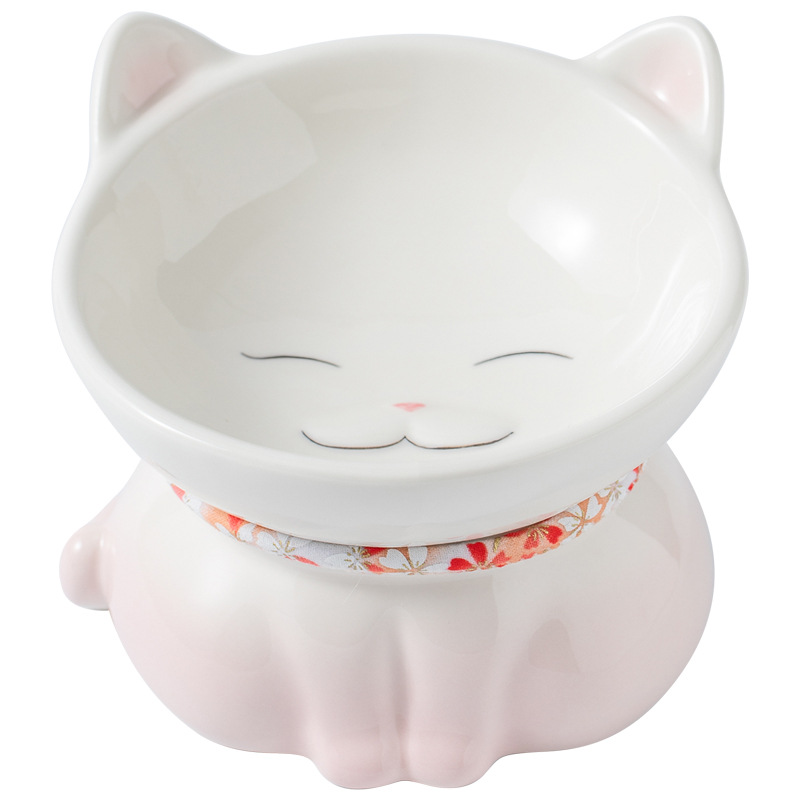 Ceramic cat bowl with cervical vertebrae protection, slanted mouth and high feet, cat and dog drinking and food bowls, cat food bowls, pet supplies, anti-tipping wholesale