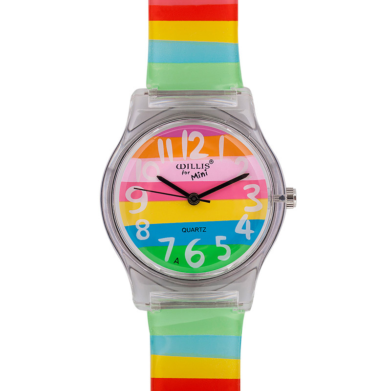 ins style transparent rainbow striped waterproof student watch Korean style creative Japanese movement genuine goods children's gift watch