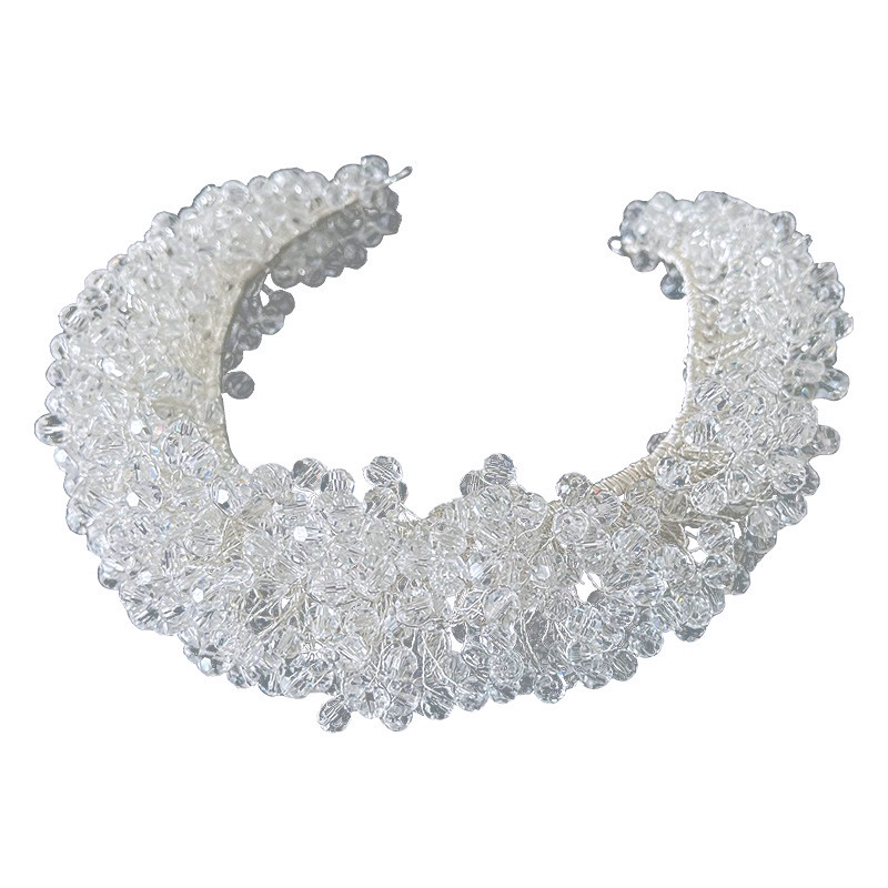 Wide edged crystal luxury pearl crown wedding dress accessories, bridal headdress, headband, and headband