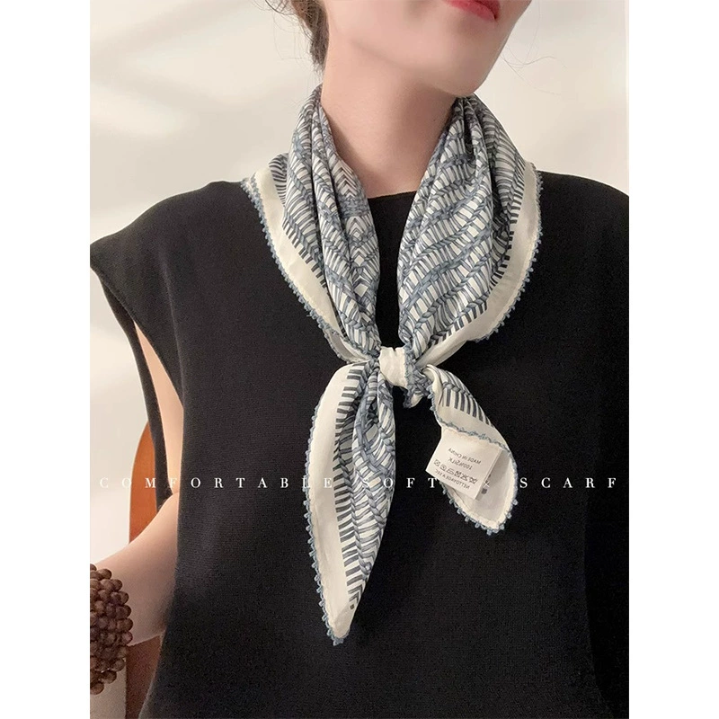 Silk scarf for women, spring and summer, thin and versatile, fashionable and versatile double crepe silk square scarf, sun protection light and thin silk scarf