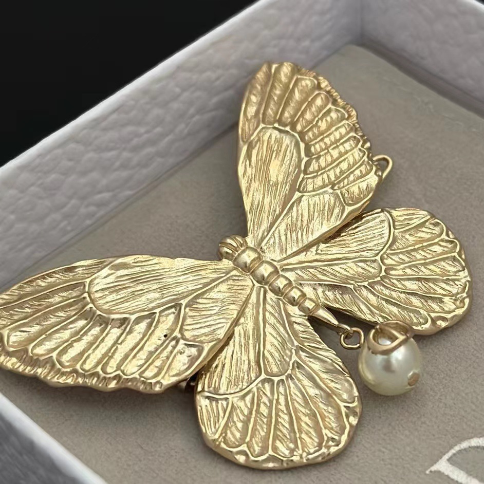 Brass gold-plated butterfly pearl hair clip imitation pearl headpiece