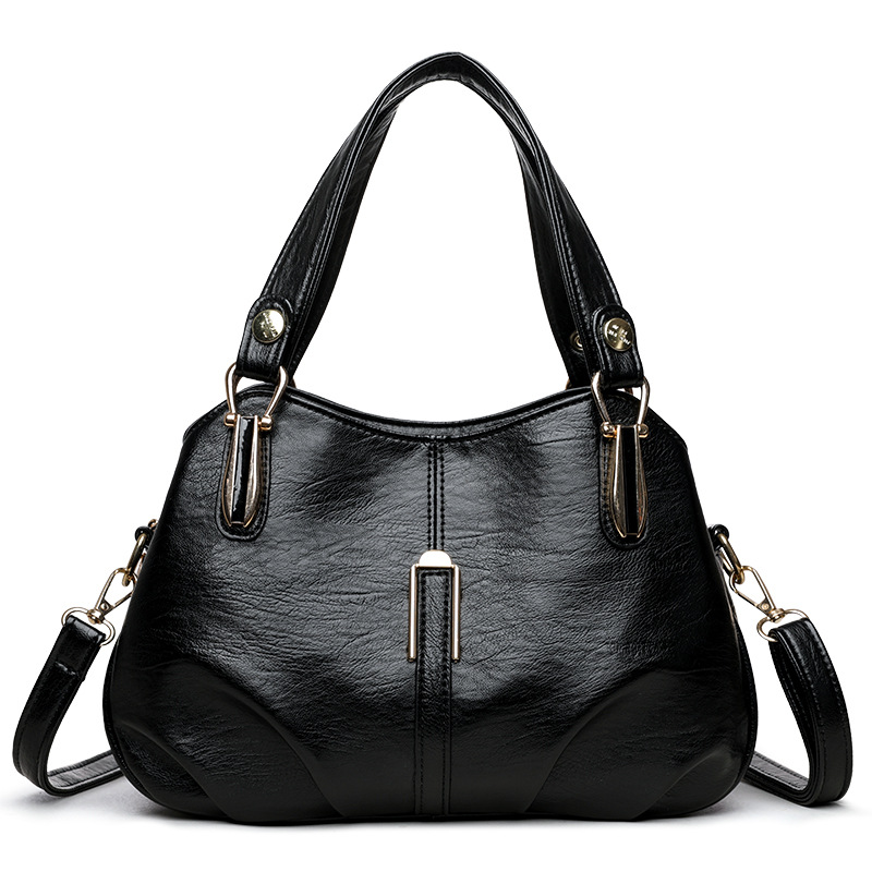 Minimally retro soft leather handbag, women's new versatile commuting multi-layer large capacity single shoulder crossbody bag