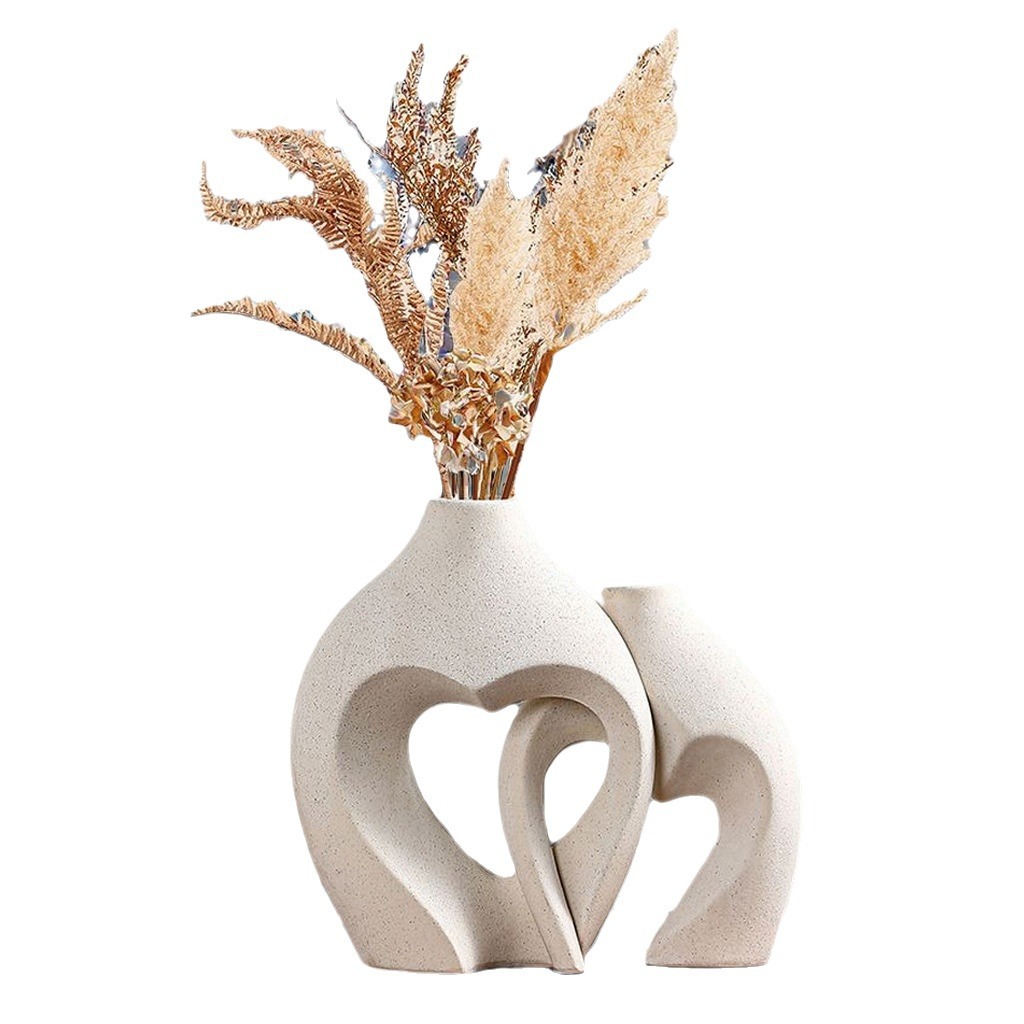 Ceramic unglazed heart-shaped cross vase, home TV cabinet decorative item, office desk arrangement