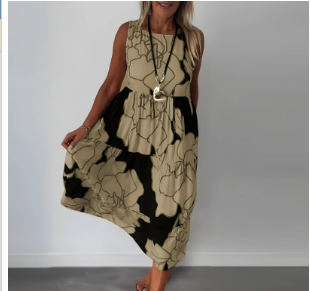 Vestido de Algodão, Tamanho L, Cor Preta