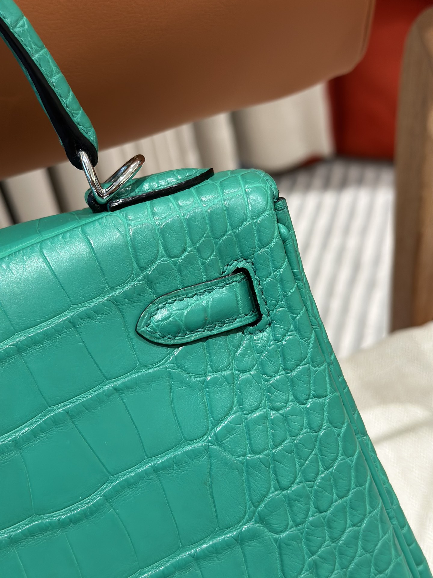 Hermès  Kelly 25 Vert comics  frosted crocodile skin