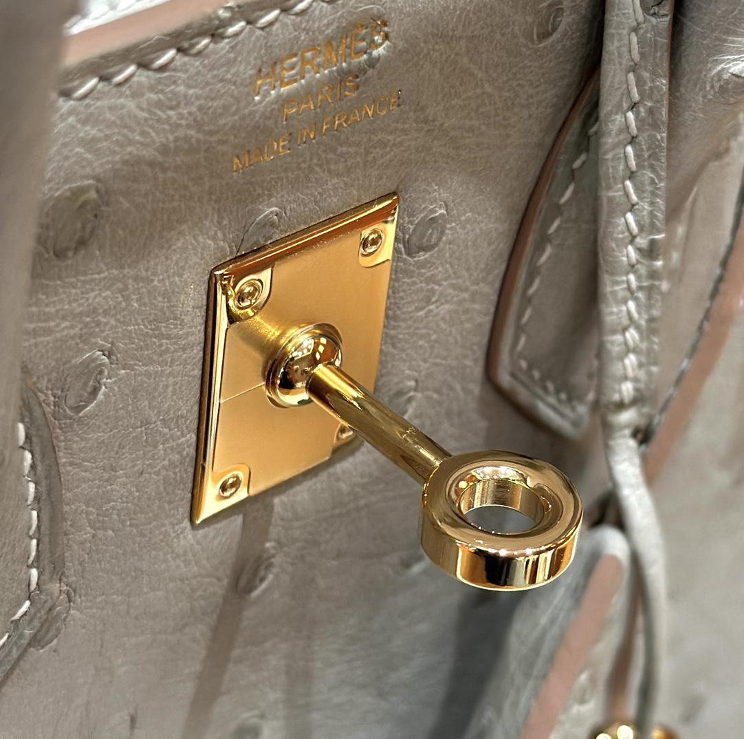 Hermès Birkin 25 Girs Perle  KK ostrich imported