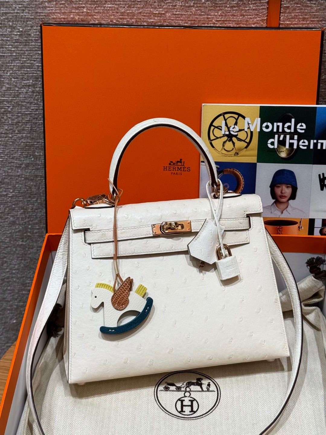 Hermès  Kelly 25 Beton  KK ostrich imported
