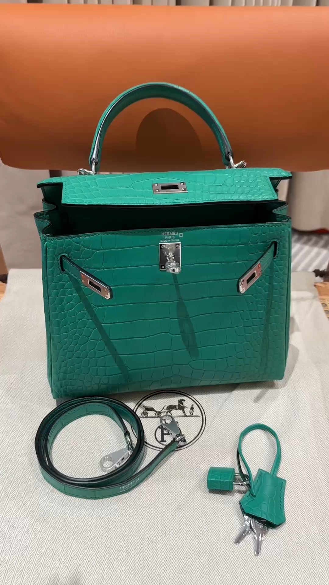 Hermès  Kelly 25 Vert comics  frosted crocodile skin
