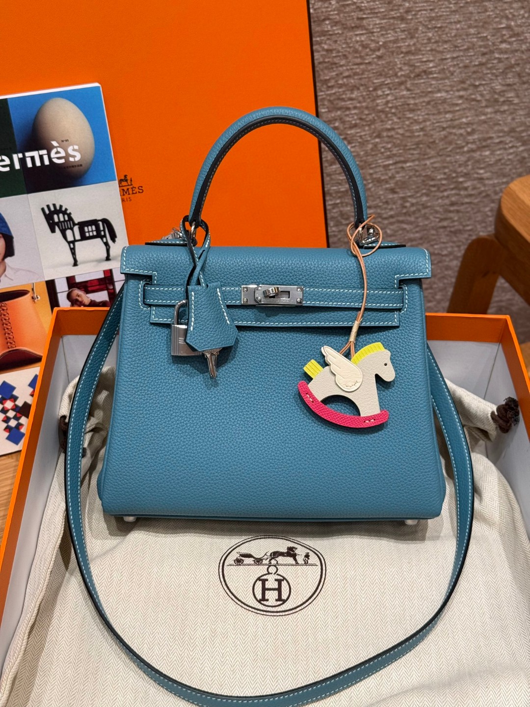 Hermès  Kelly 25 Blue Jean Togo