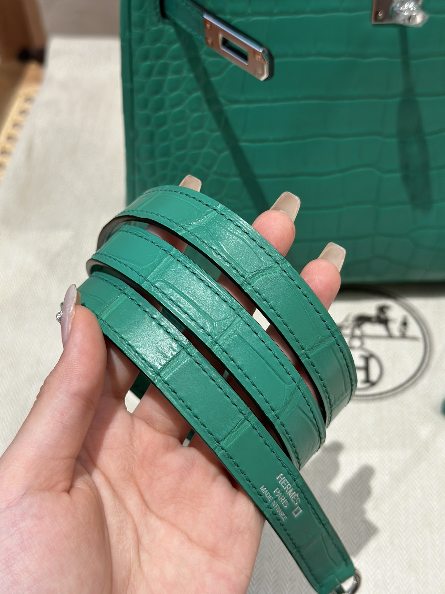 Hermès  Kelly 25 Vert comics  frosted crocodile skin