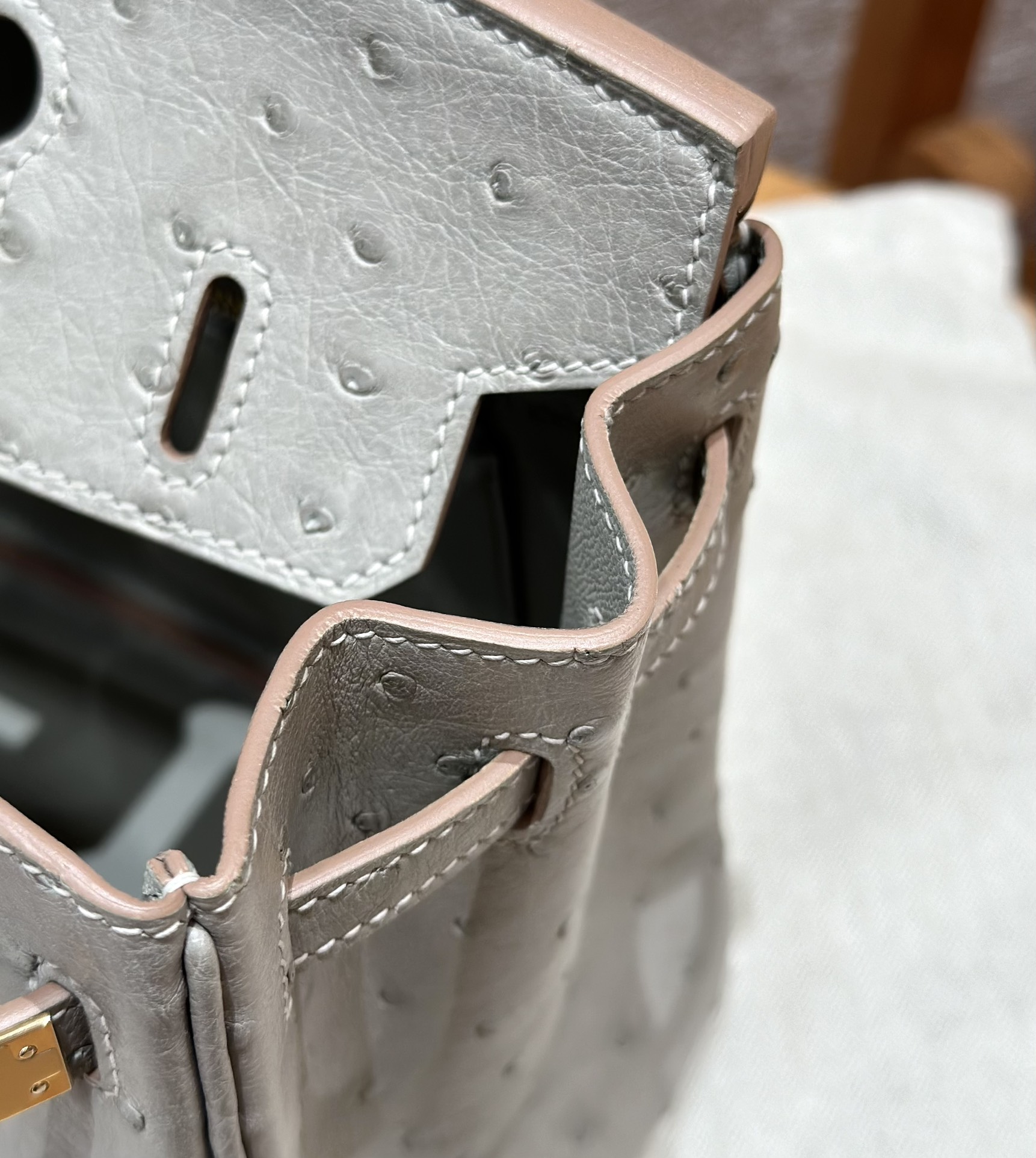 Hermès Birkin 25 Girs Perle  KK ostrich imported