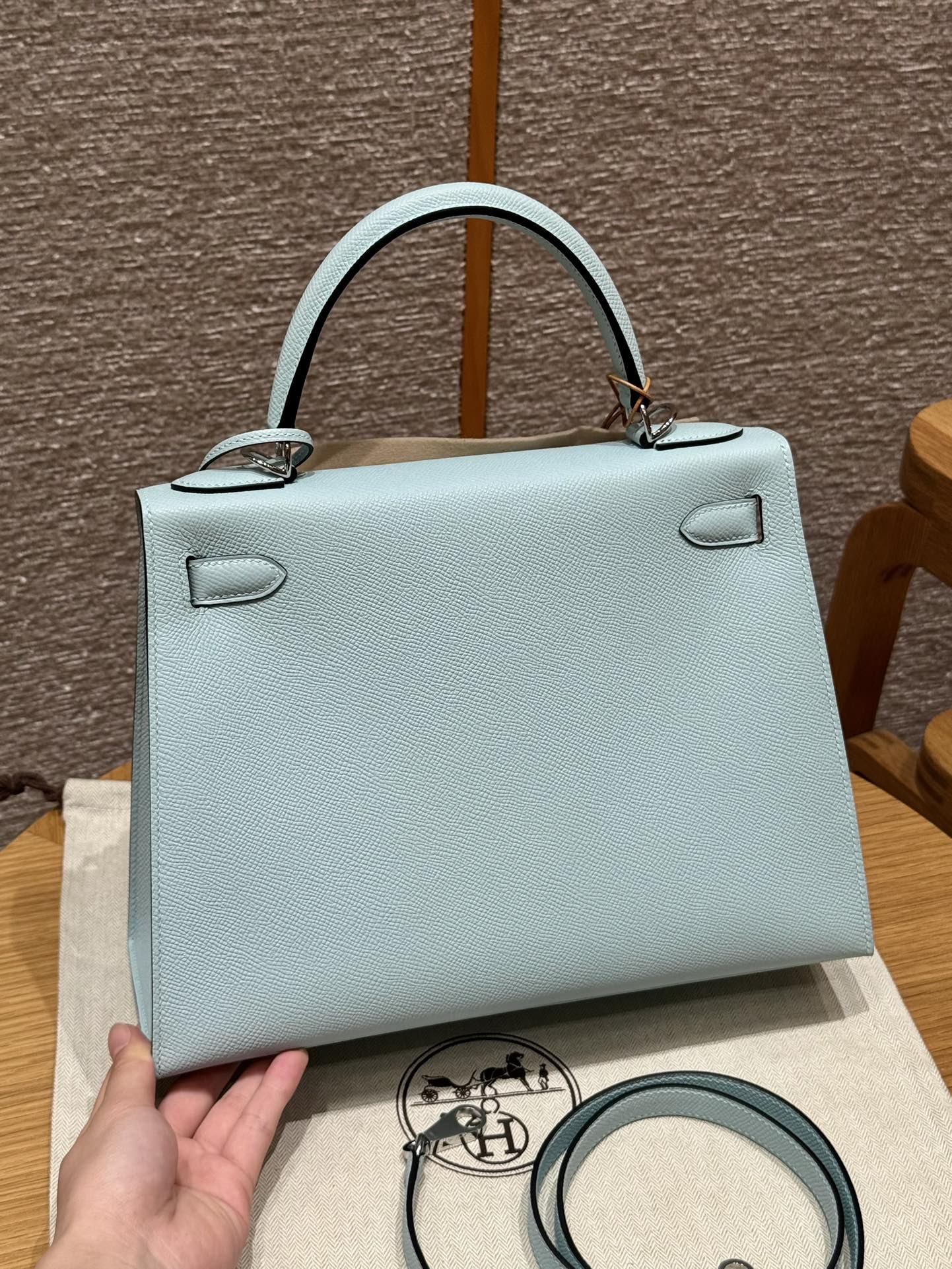 Hermès  Kelly 28 Blue zephyr eposm