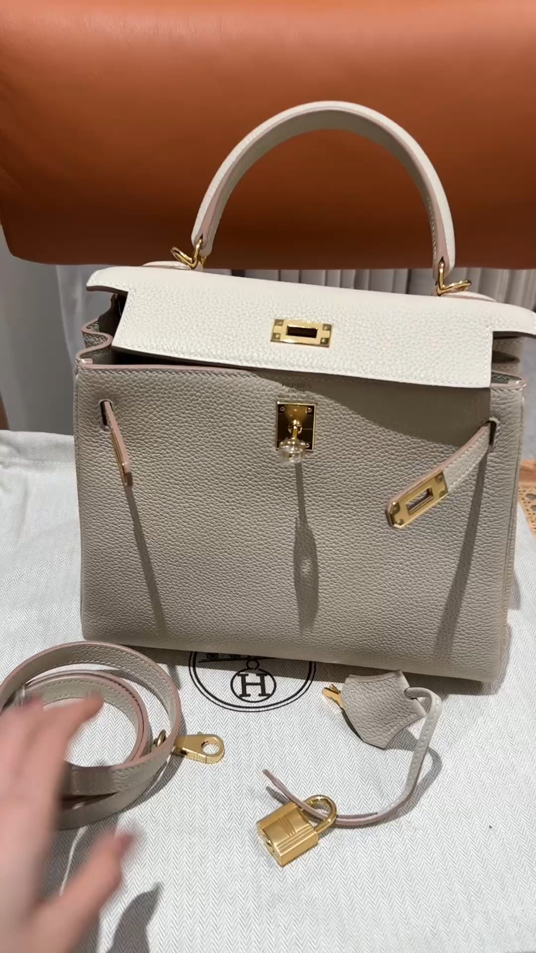 Hermès  Kelly 25 Craie Togo