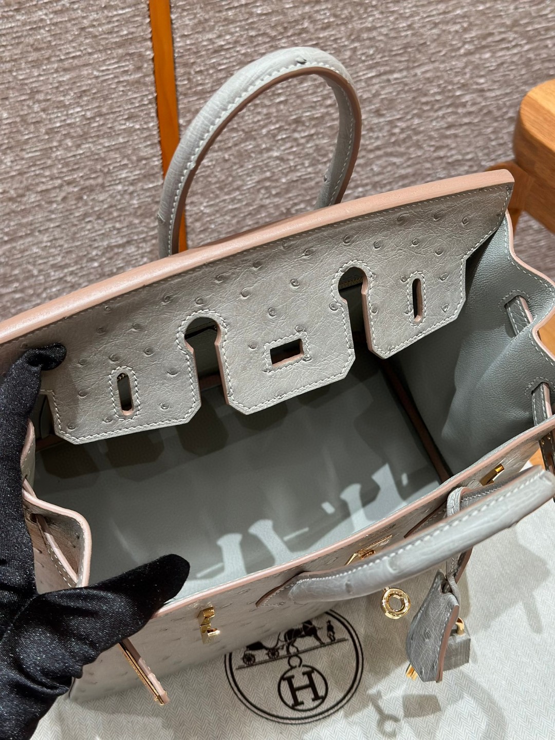 Hermès Birkin 25 Girs Perle  KK ostrich imported