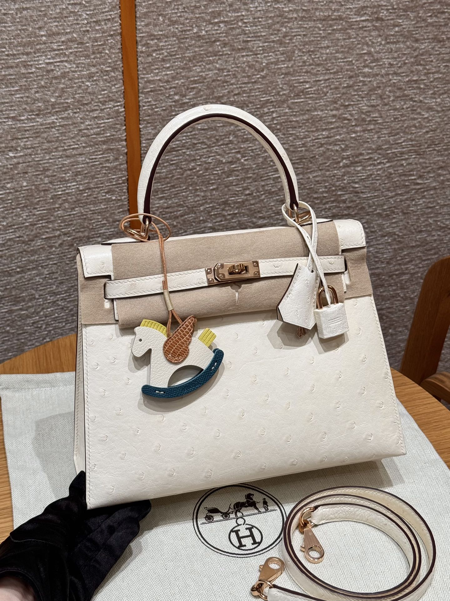Hermès  Kelly 25 Beton  KK ostrich imported