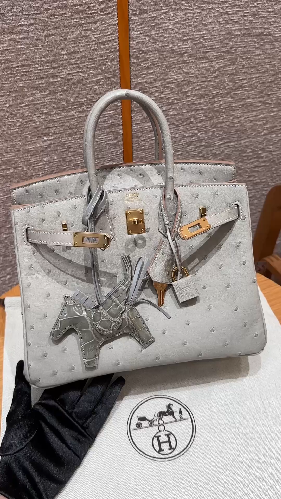 Hermès Birkin 25 Girs Perle  KK ostrich imported