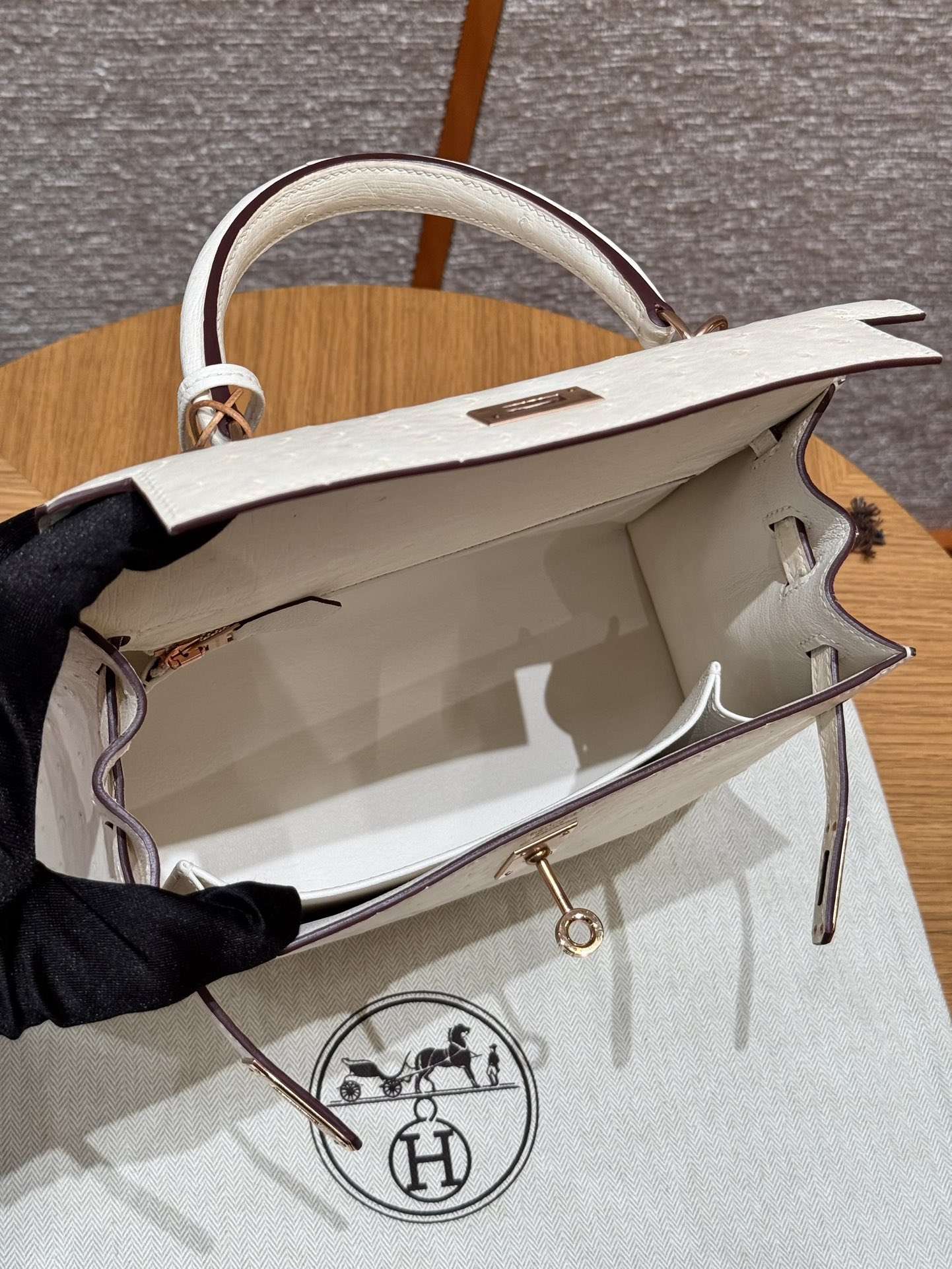 Hermès  Kelly 25 Beton  KK ostrich imported