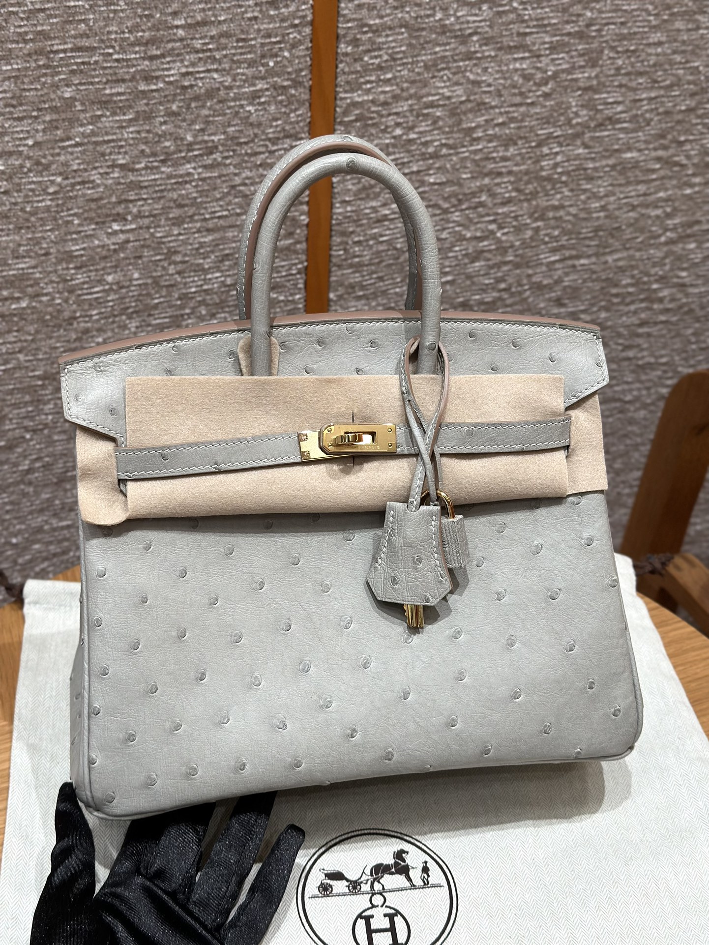Hermès Birkin 25 Girs Perle  KK ostrich imported