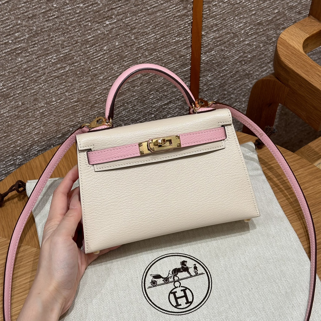 Hermès  Mini Kelly2 Size19  Nata and Rose Sakura Chever