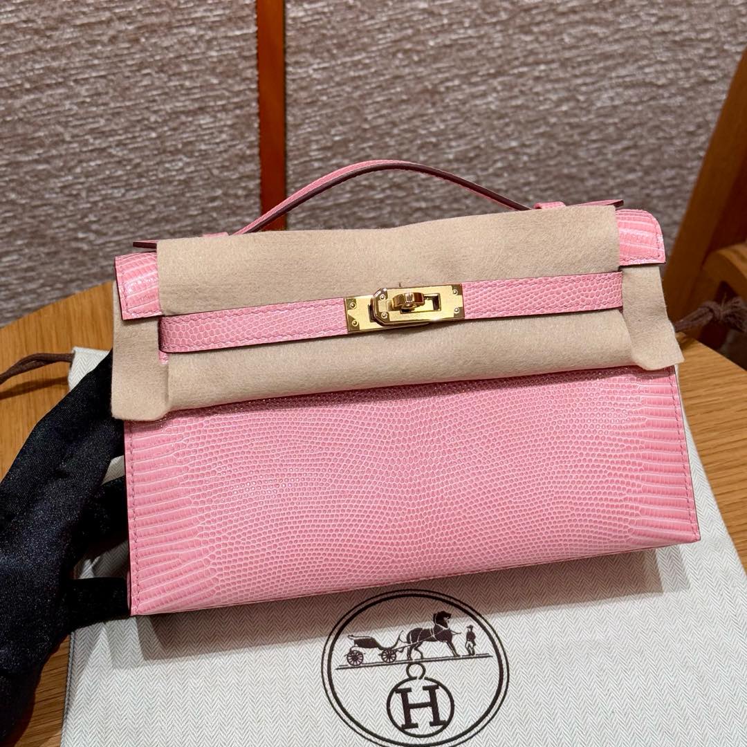 Hermès  Kelly Pochette 1   Pink Lizard imported