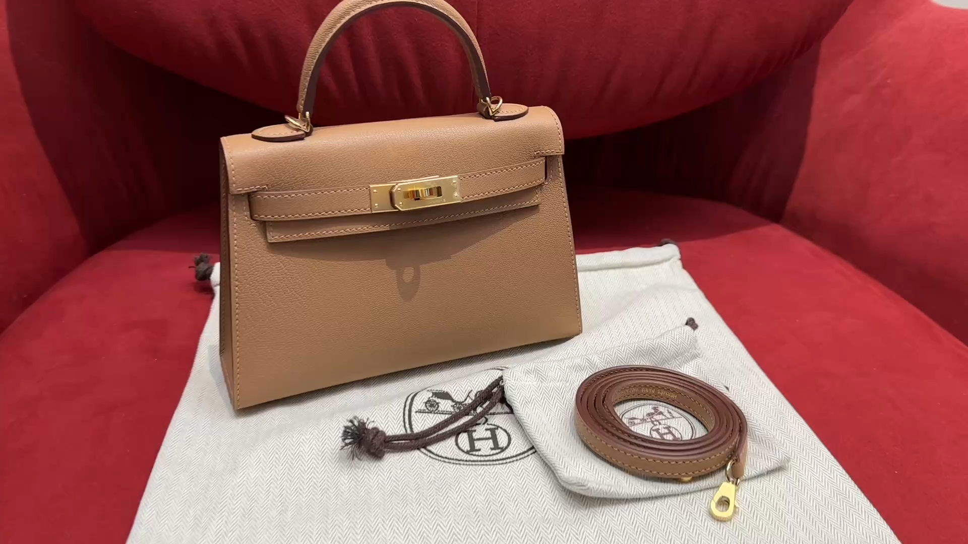 Hermès  Mini Kelly2 Size19 Sparrow wood chever