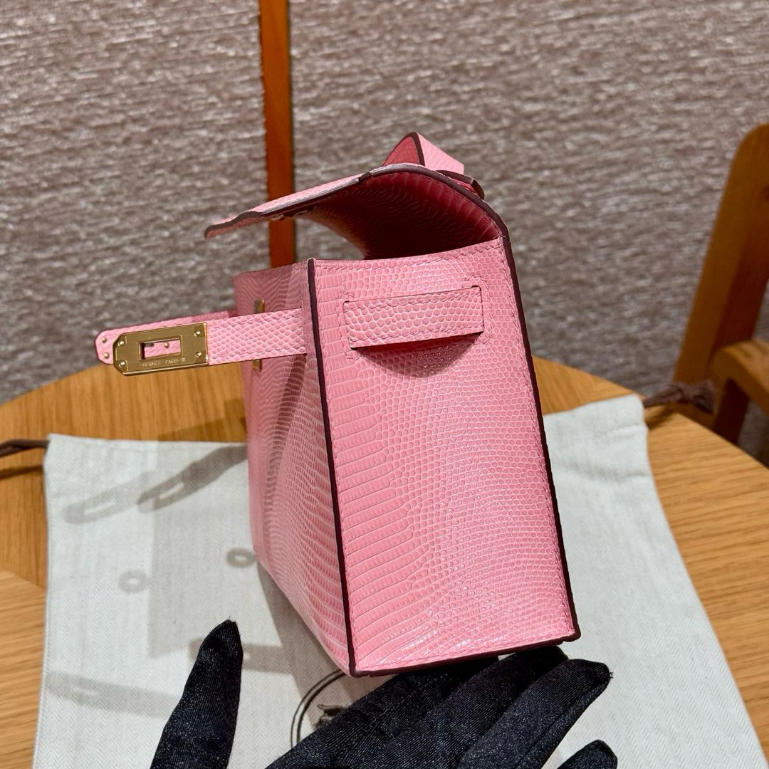 Hermès  Kelly Pochette 1   Pink Lizard imported