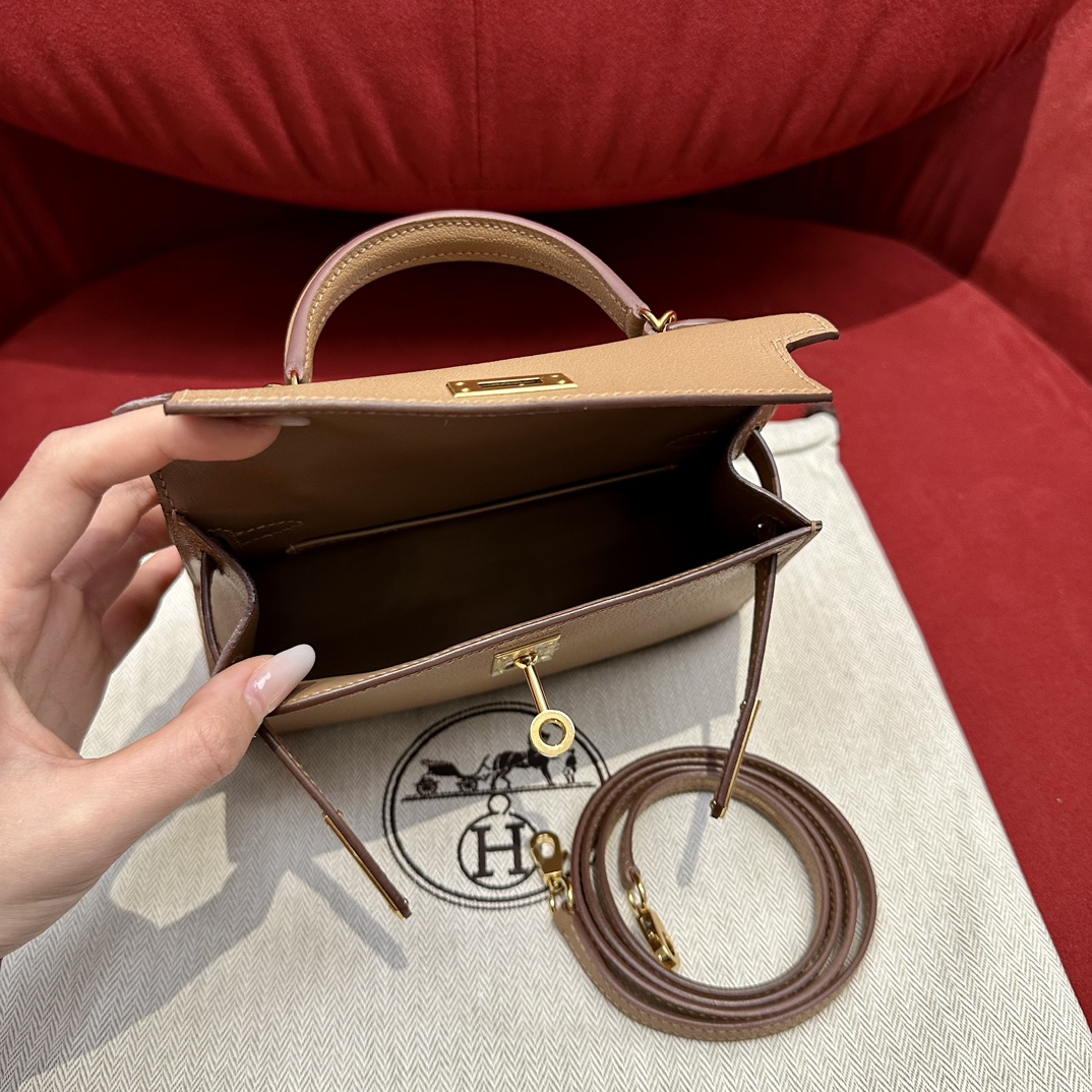 Hermès  Mini Kelly2 Size19 Sparrow wood chever