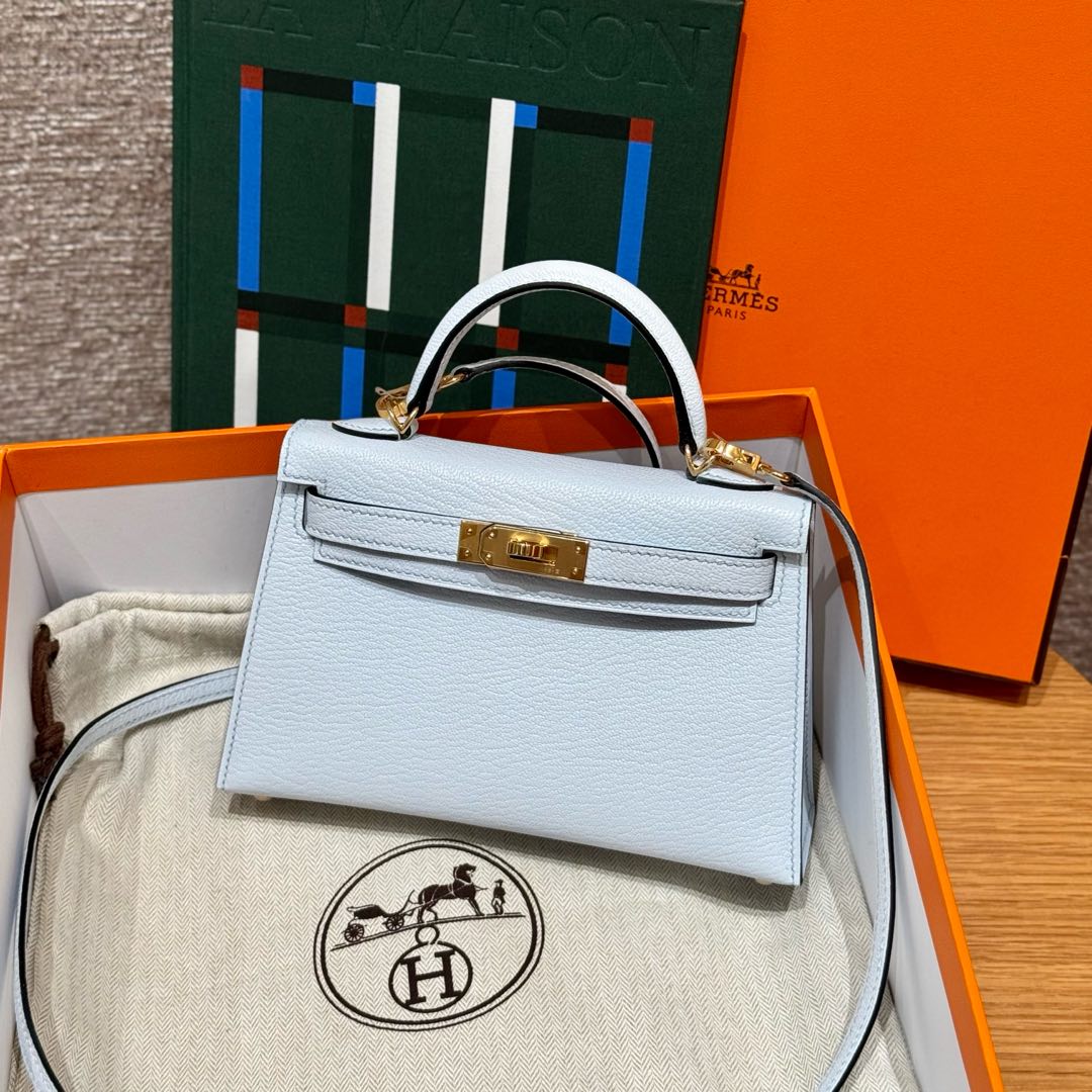 Hermès  Mini Kelly2 Size19 Blue Brume chèvre