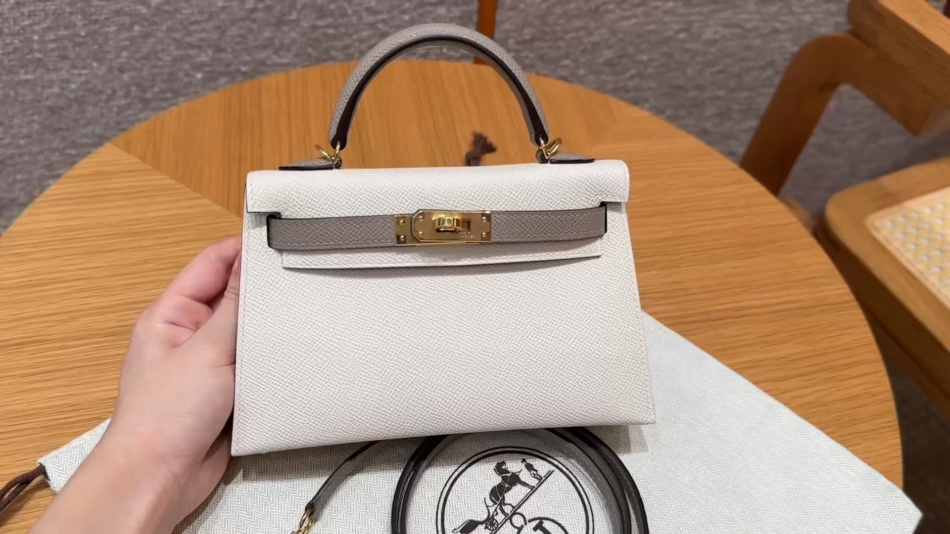 Hermès  Mini Kelly2 Size19 Craie and Girs Asphalted Epsom