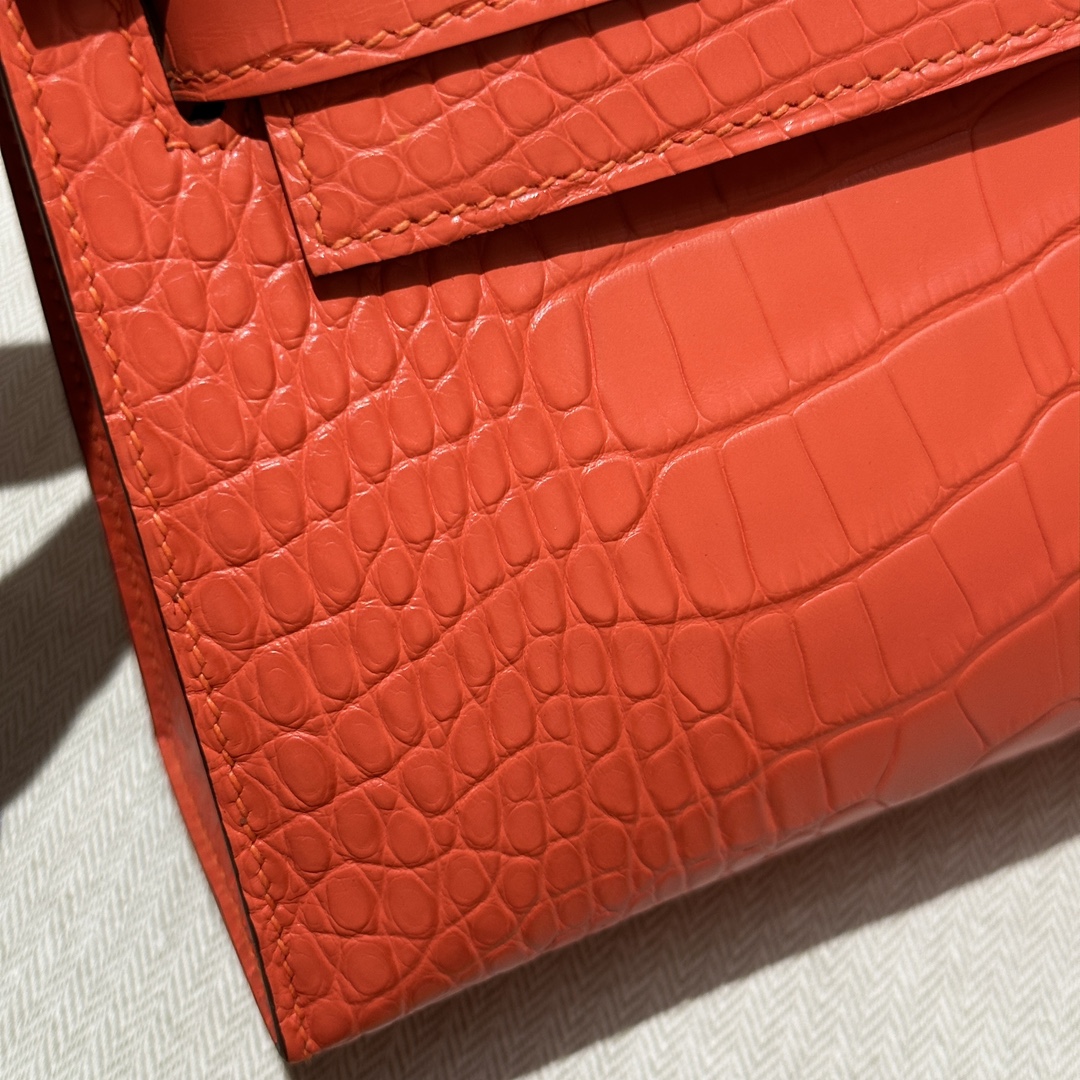 Hermès  Kelly Pochette 1 Orange Alligator🐊