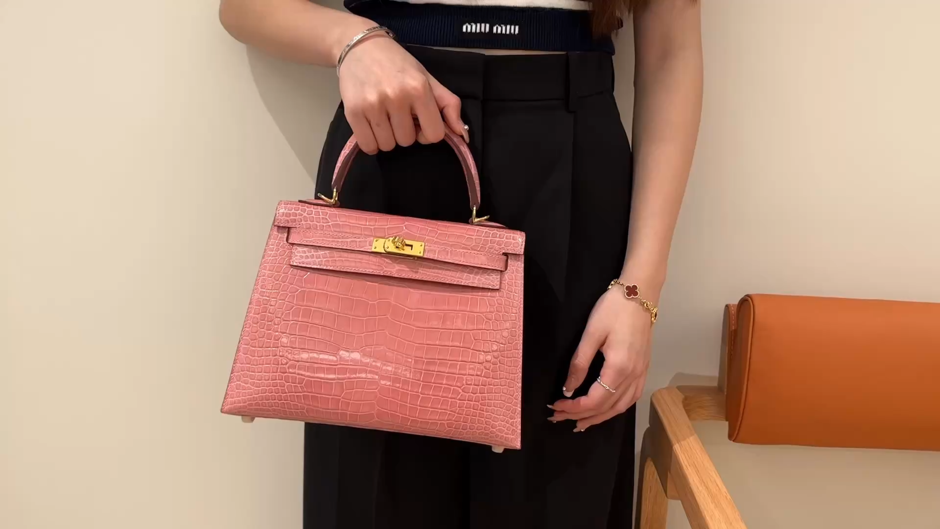 Hermès  Kelly 25 Rose Confetti Porosus shiny