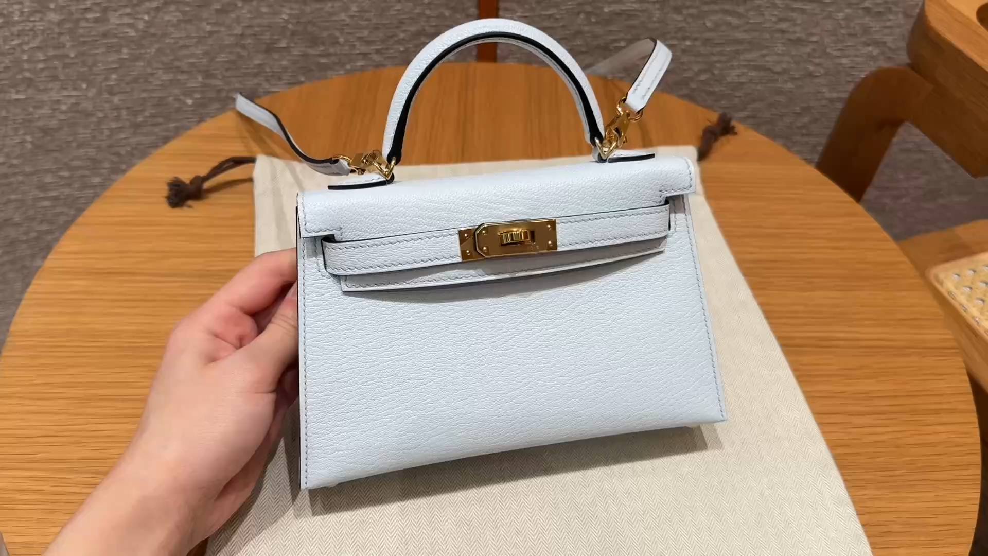 Hermès  Mini Kelly2 Size19 Blue Brume chèvre