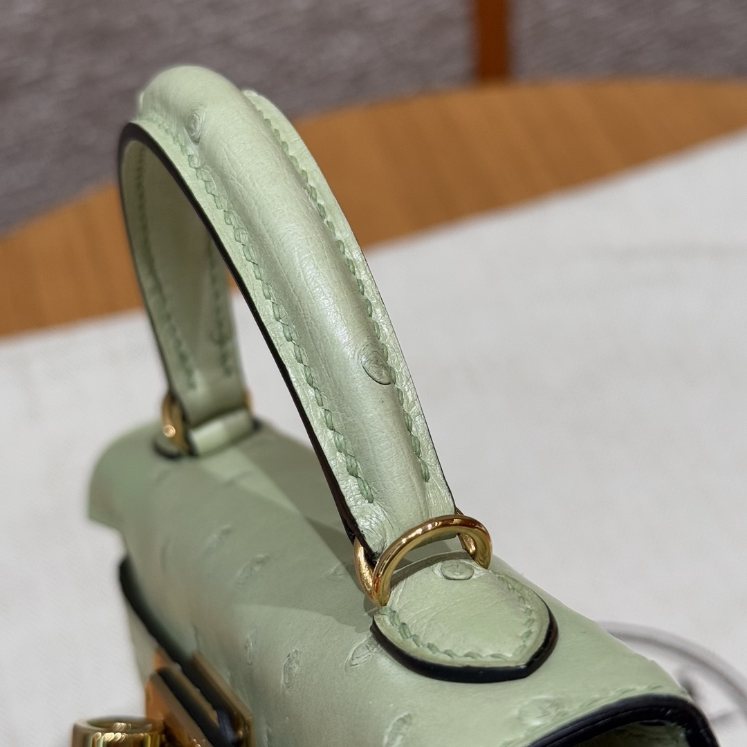 Hermès  Mini Kelly2 Size19 Vert Criquet  KK ostrich imported