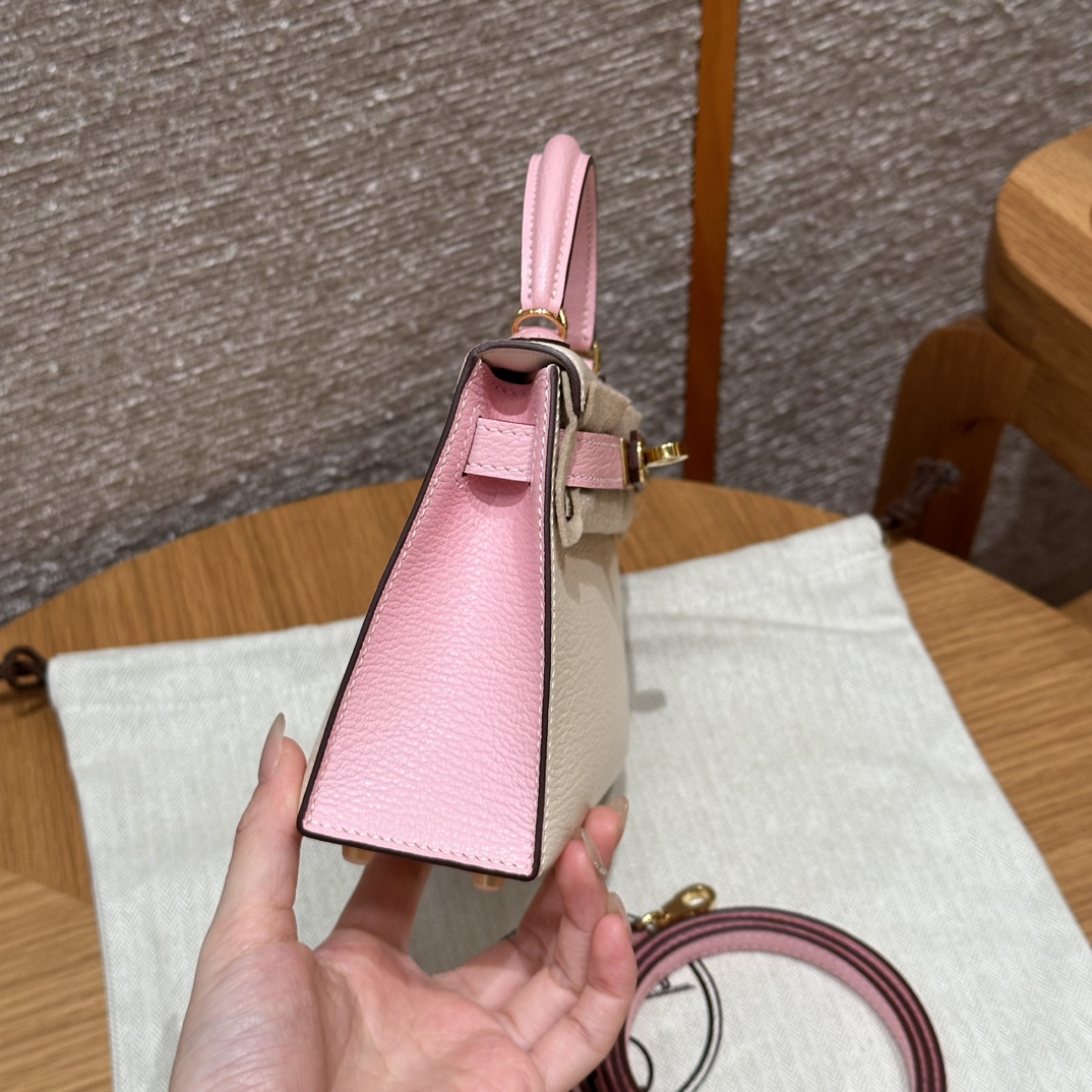 Hermès  Mini Kelly2 Size19  Nata and Rose Sakura Chever