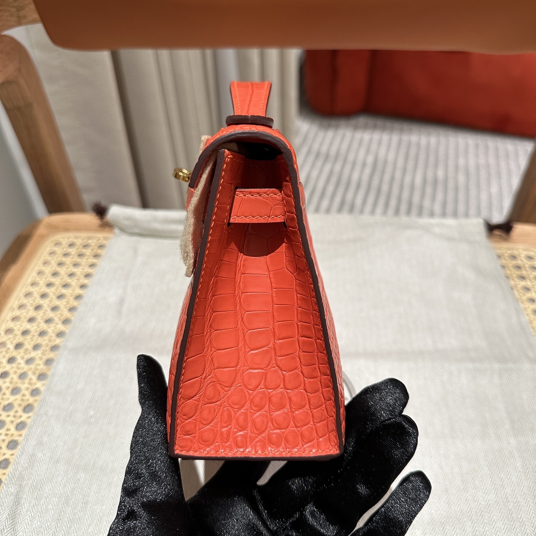 Hermès  Kelly Pochette 1 Orange Alligator🐊