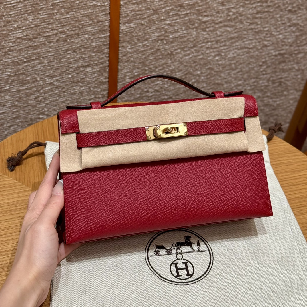 Hermès  Kelly Pochette 1 Rouge great Epsom