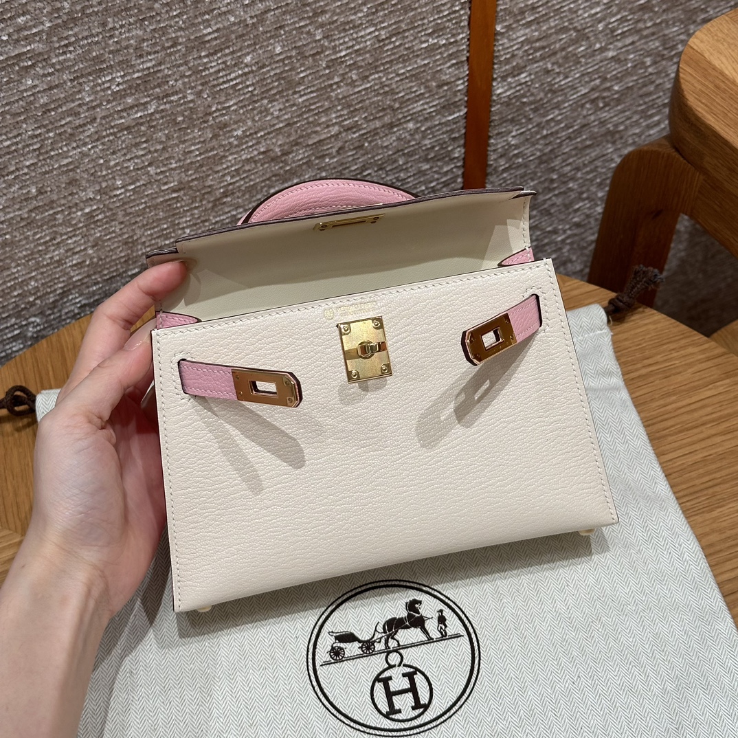 Hermès  Mini Kelly2 Size19  Nata and Rose Sakura Chever