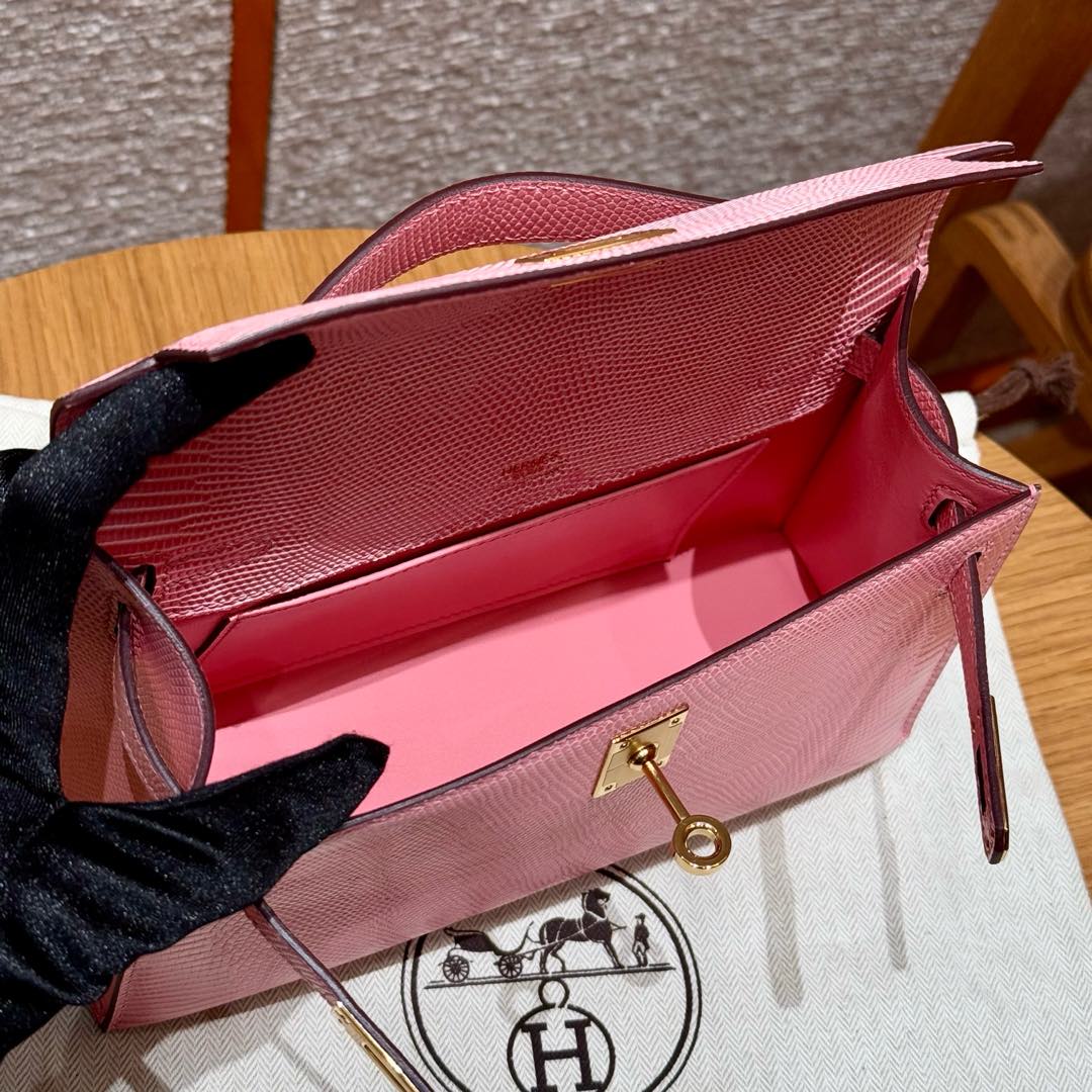 Hermès  Kelly Pochette 1   Pink Lizard imported