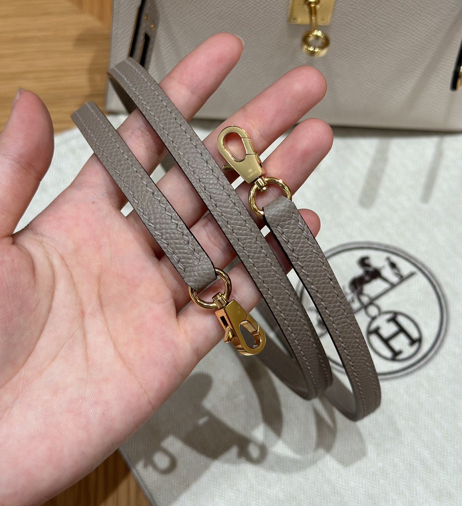 Hermès  Mini Kelly2 Size19 Craie and Girs Asphalted Epsom