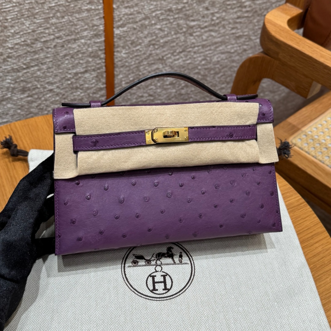 Hermès  Kelly Pochette 1  Anemone KK ostrich imported
