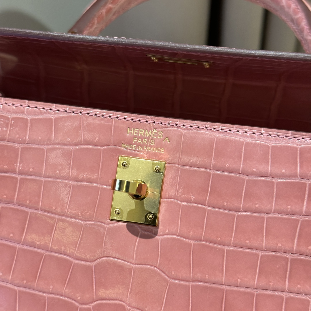 Hermès  Kelly 25 Rose Confetti Porosus shiny